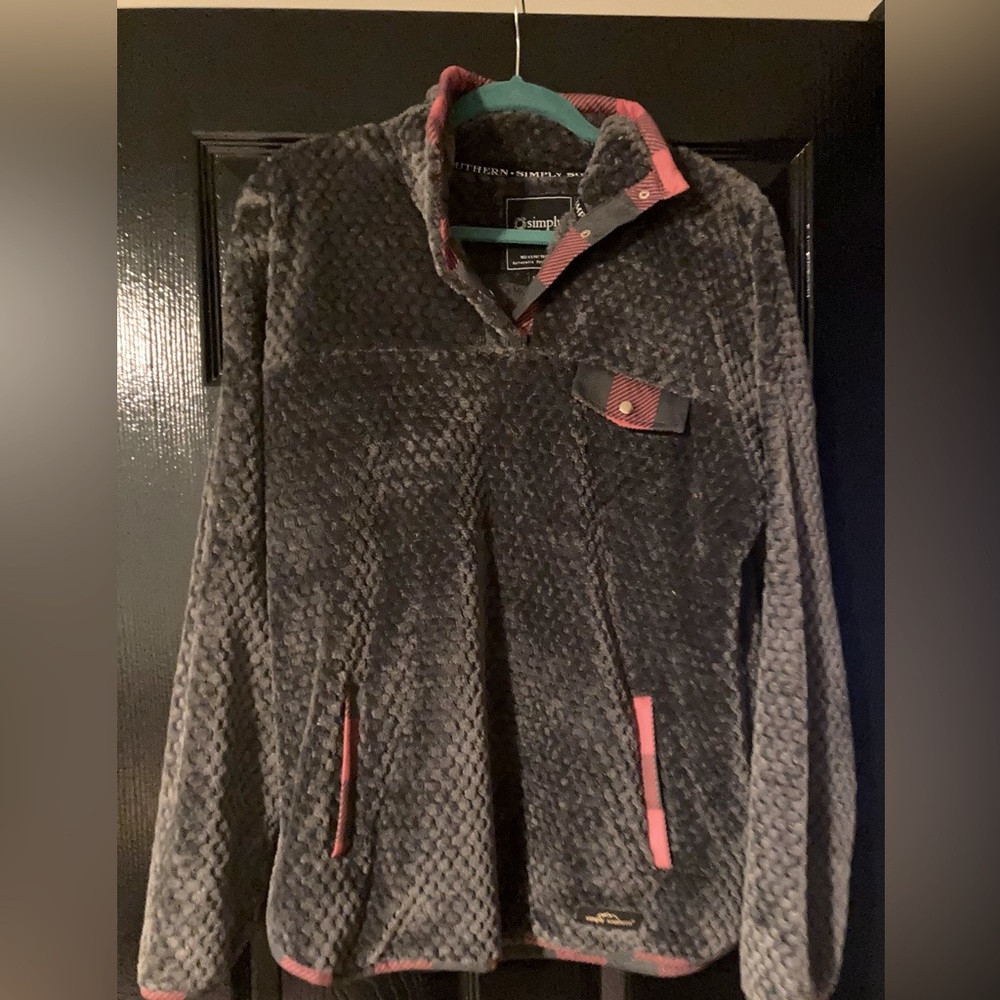 Ladies Simply Southern Pullover Sweater Grey and Red Plaid